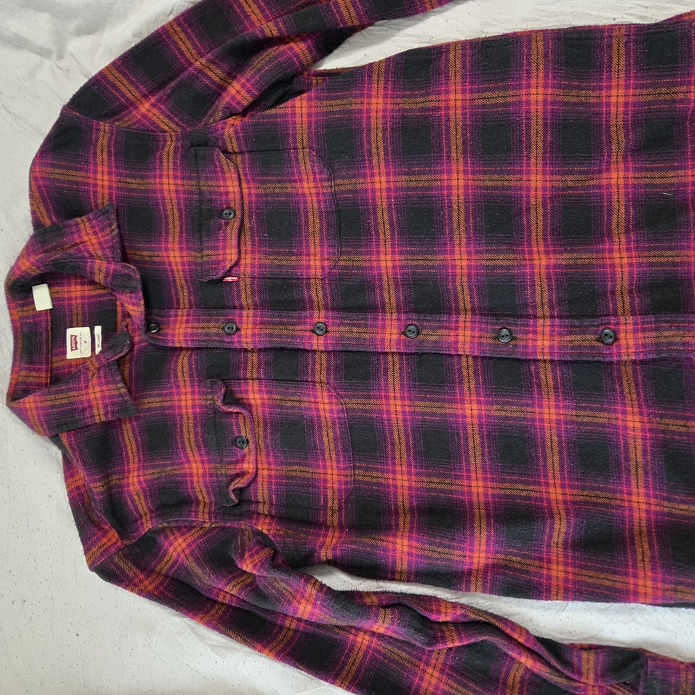 Levi's Women's Plaid Button Down Shirt - Black and Pink
